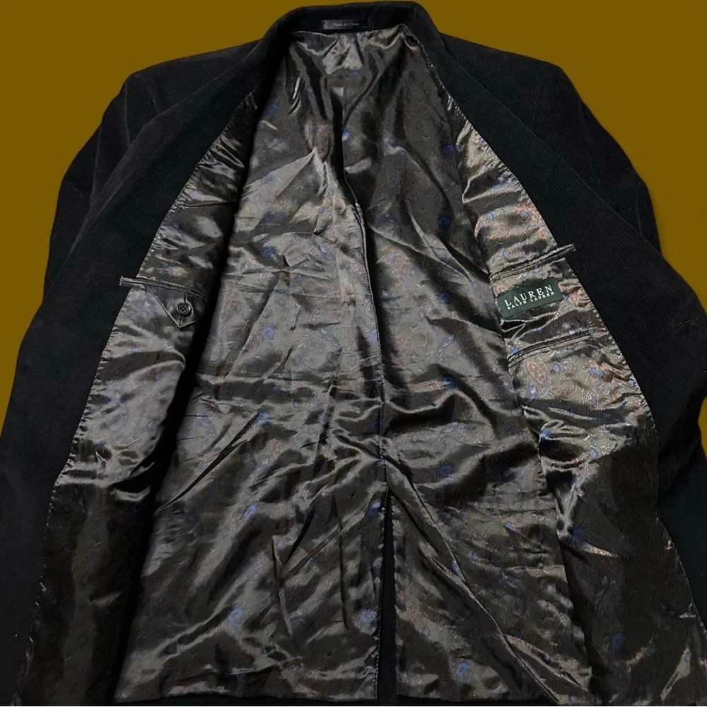 Polo Ralph Lauren Black Corduroy Blazer Jacket Paisley Lining